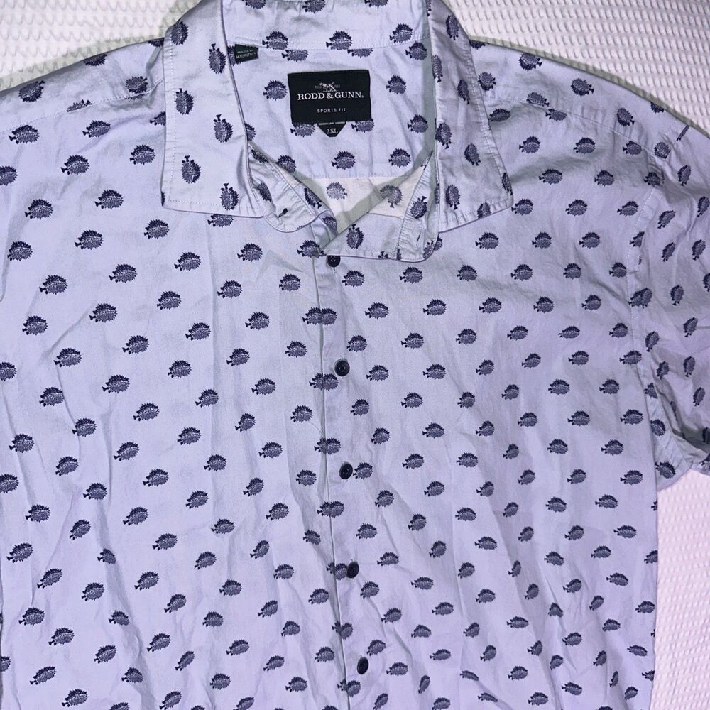Rodd & Gunn Men's 2XL Sports Fit Long Sleeve Button up Shirt puffer fish Blue